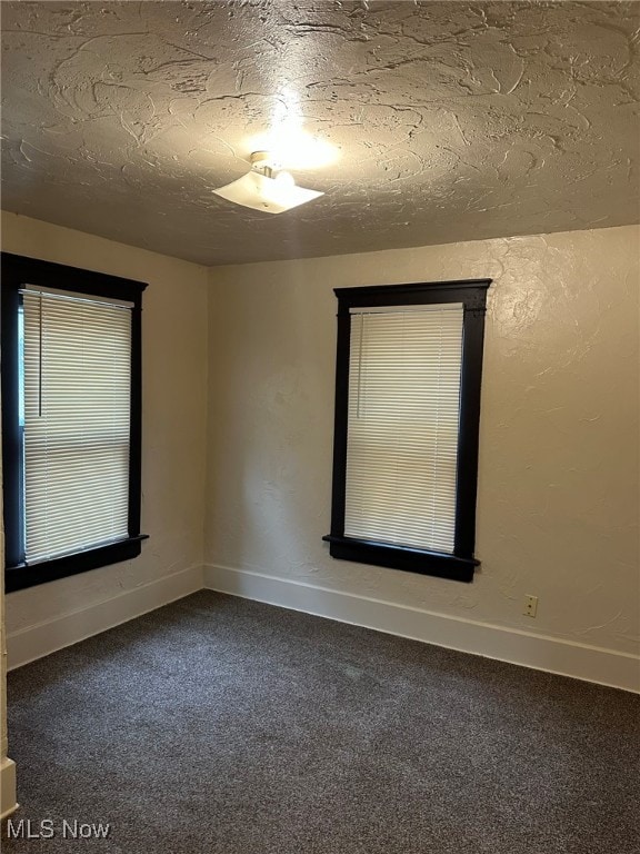 spare room featuring carpet flooring and a textured ceiling