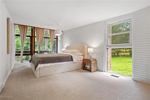 carpeted bedroom featuring multiple windows and access to outside