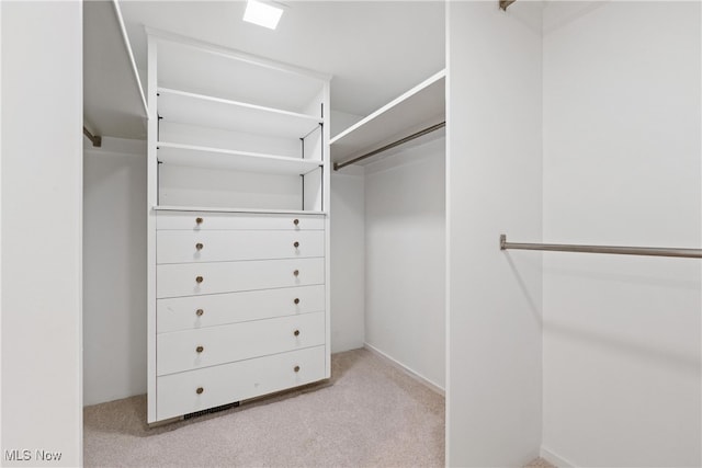 spacious closet featuring light carpet