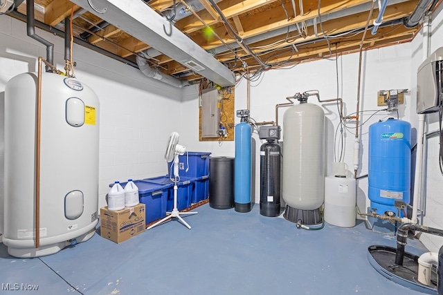 utilities with water heater and electric panel