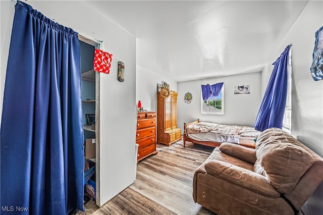 bedroom with hardwood / wood-style floors