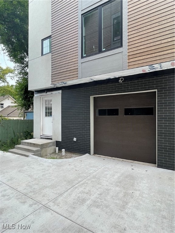 exterior space featuring a garage