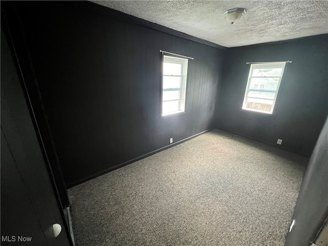 empty room featuring carpet and a textured ceiling