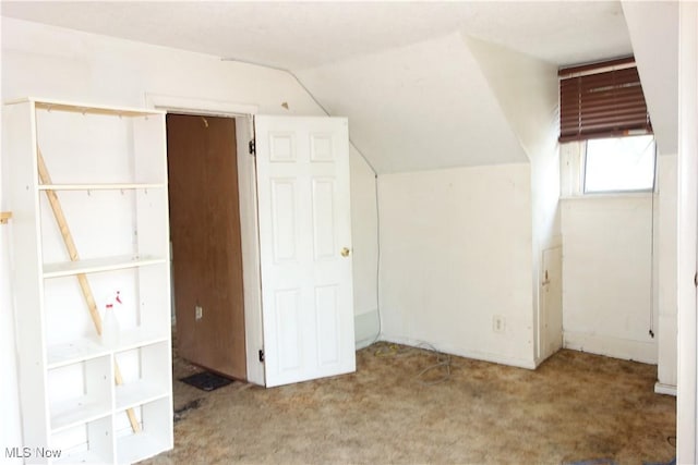 additional living space with lofted ceiling and carpet floors