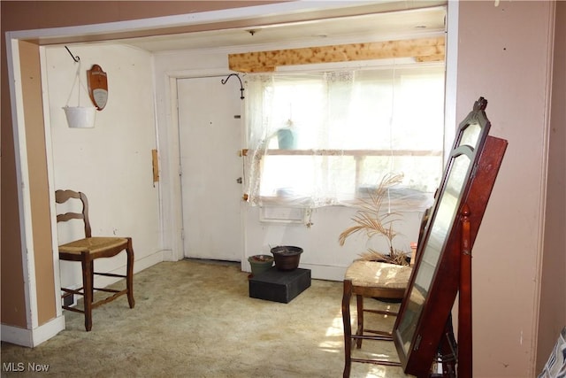 interior space featuring crown molding and carpet flooring