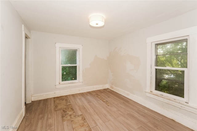 spare room with light hardwood / wood-style flooring