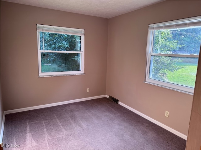 carpeted empty room featuring a textured ceiling