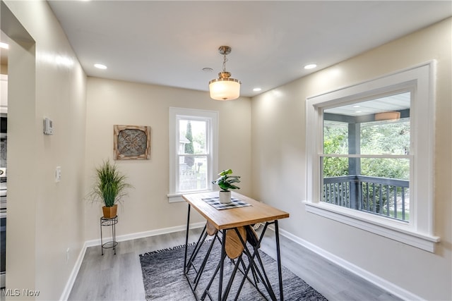 dining space featuring light hardwood / wood-style flooring