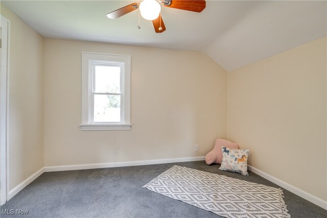 bonus room with carpet, ceiling fan, and vaulted ceiling