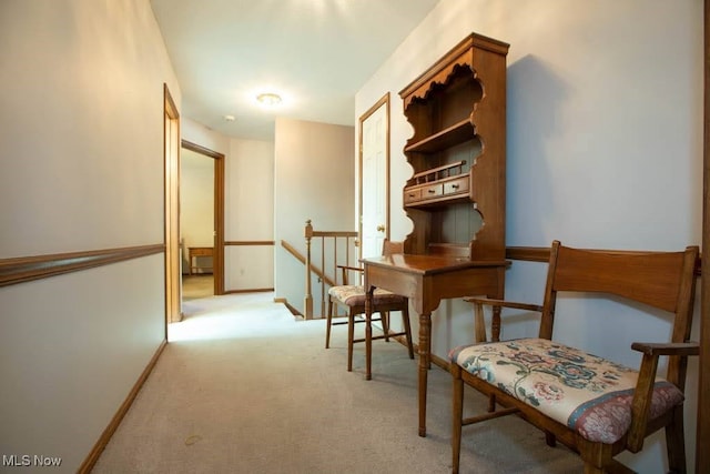 living area with light colored carpet