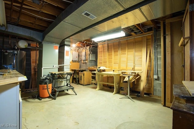 basement featuring a workshop area