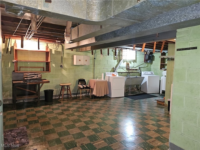 basement with washer and dryer