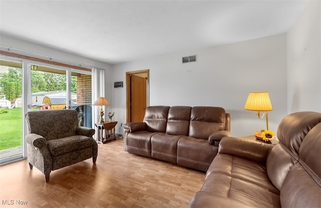 living room with light hardwood / wood-style flooring