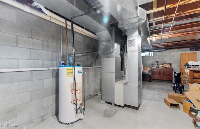 basement featuring gas water heater