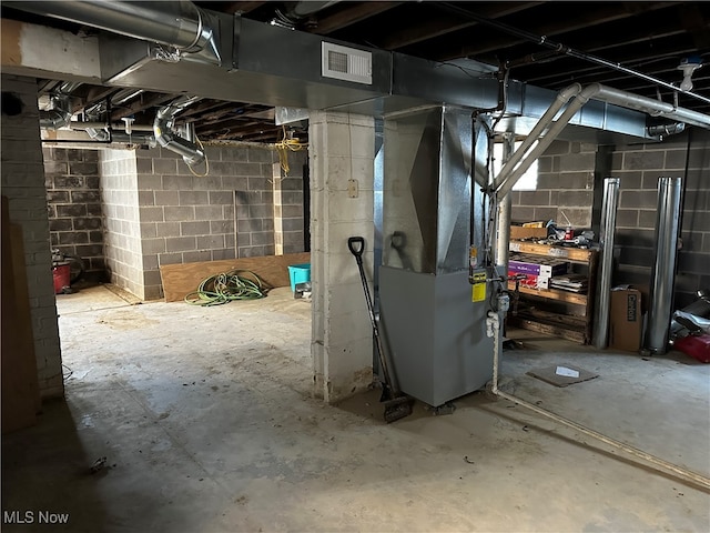 basement with heating unit