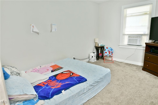 carpeted bedroom featuring cooling unit