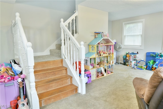 rec room with carpet floors