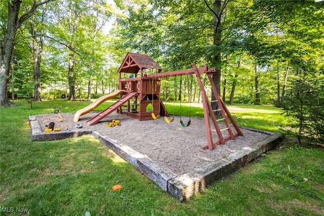 view of play area with a yard