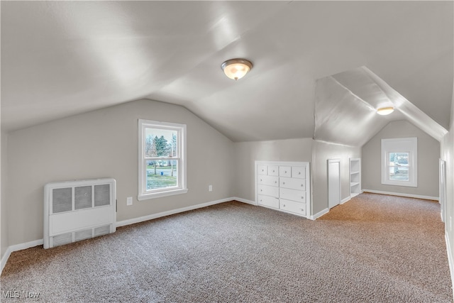 bonus room featuring carpet and vaulted ceiling