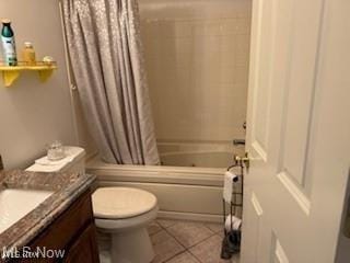 620 Bridgeview Ave, Chester, WV 26034 - full bath with vanity, toilet, shower / bathtub combination with curtain, and tile patterned flooring