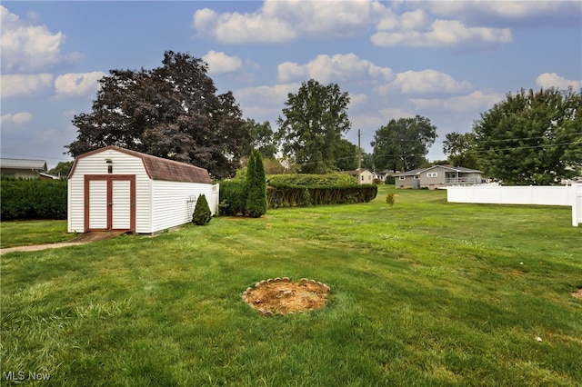 view of yard featuring a storage shed