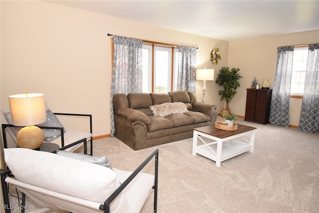 living room featuring carpet flooring and a wealth of natural light