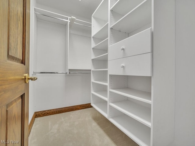 walk in closet with carpet