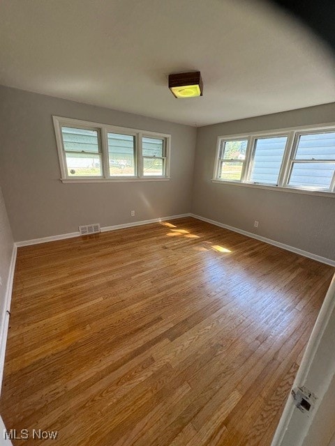 empty room with a wealth of natural light and hardwood / wood-style flooring