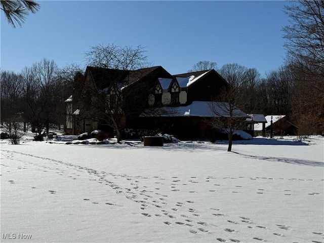 view of yard covered in snow