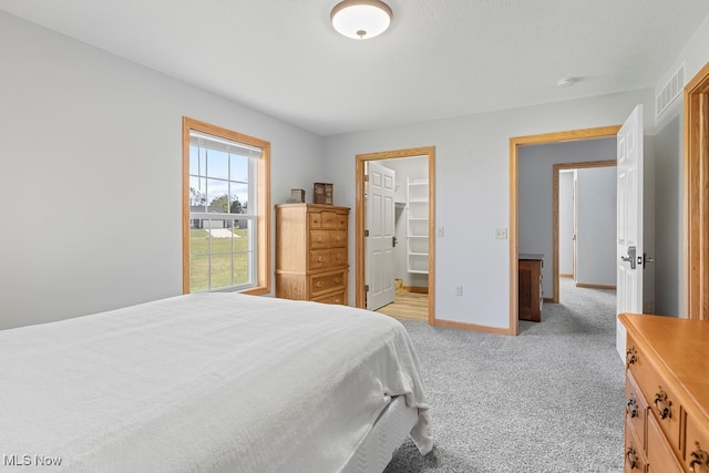 carpeted bedroom featuring a closet and a spacious closet