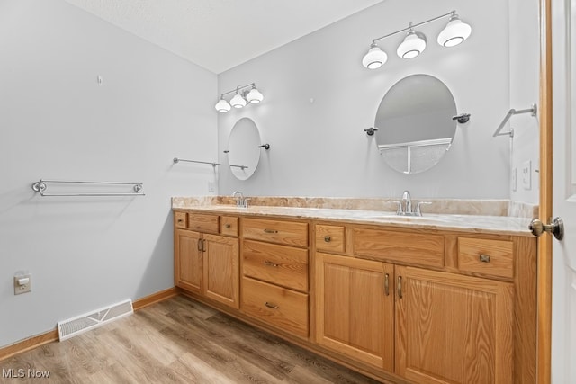 bathroom featuring vanity and hardwood / wood-style floors