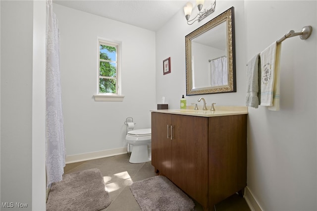 bathroom featuring tile patterned flooring, toilet, and vanity