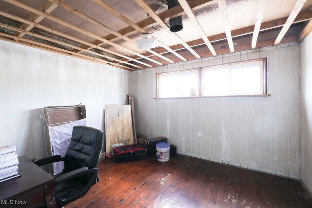 home office featuring dark hardwood / wood-style floors