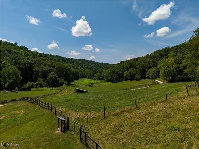 view of community featuring a lawn and a rural view