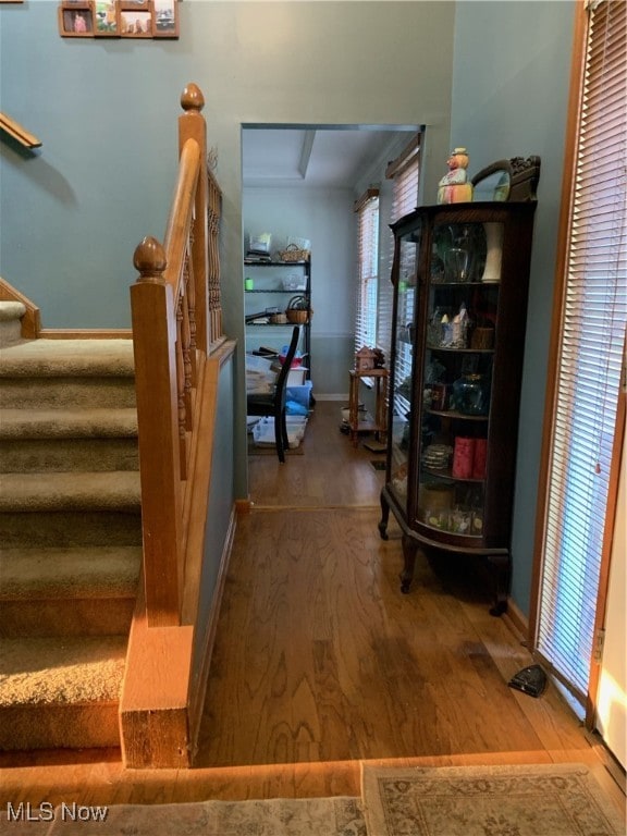 stairs with wood-type flooring