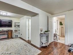 living room with dark wood-type flooring