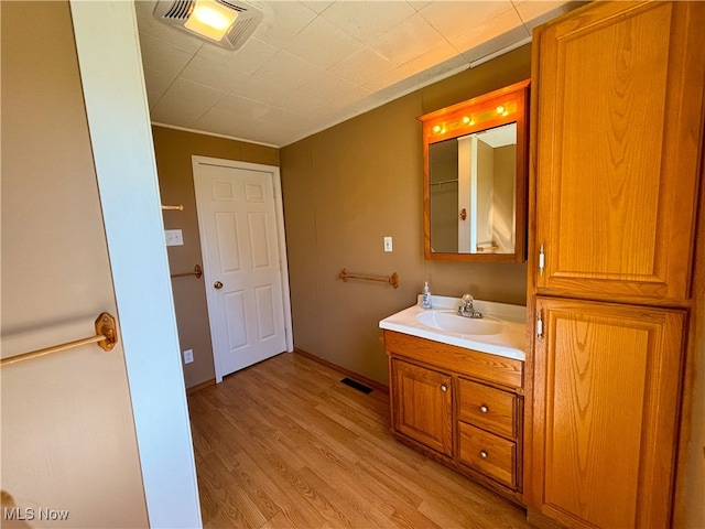 bathroom featuring vanity and hardwood / wood-style floors