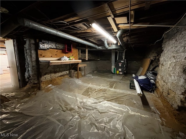 basement with heating unit