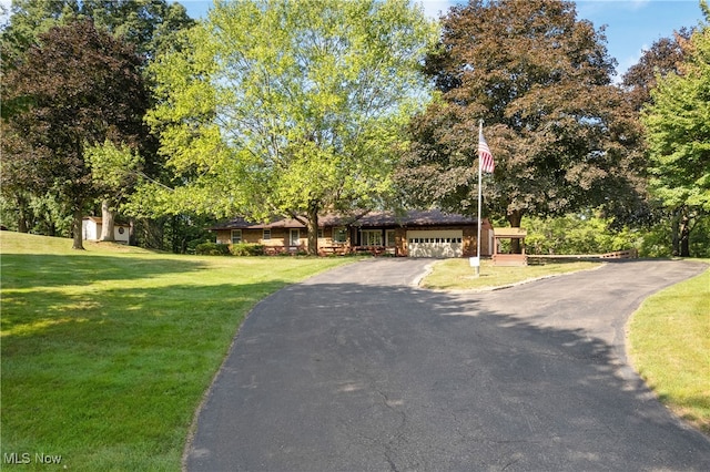 view of front facade featuring a garage and a front lawn