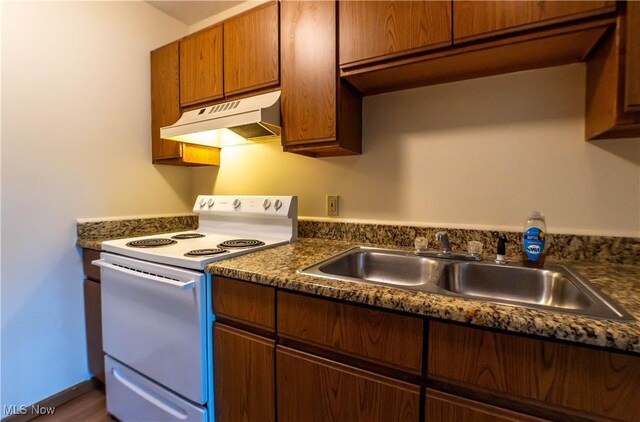 kitchen with white electric range and sink