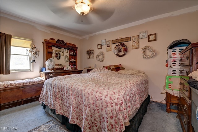 bedroom with carpet flooring and ceiling fan