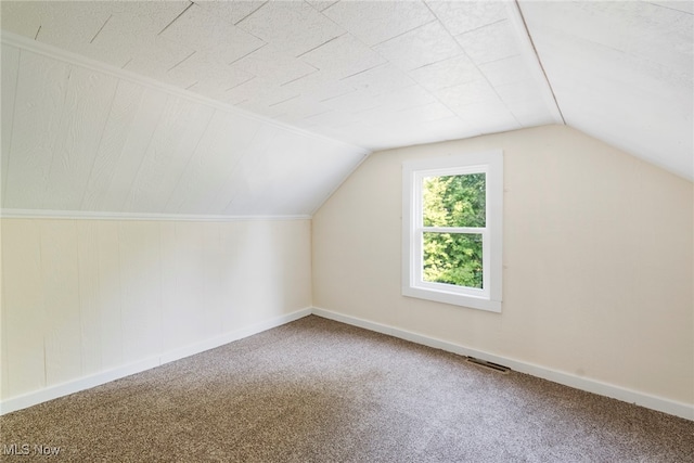 additional living space with carpet and vaulted ceiling