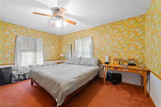 bedroom featuring carpet flooring and ceiling fan