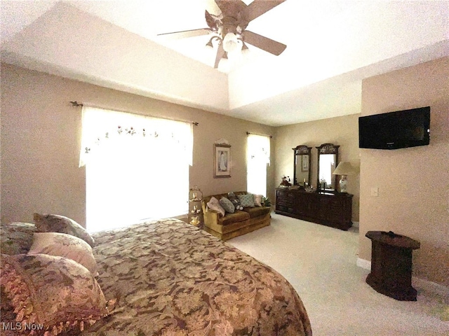 bedroom featuring ceiling fan and carpet flooring