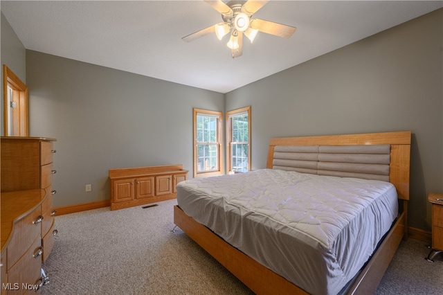 bedroom with carpet flooring and ceiling fan