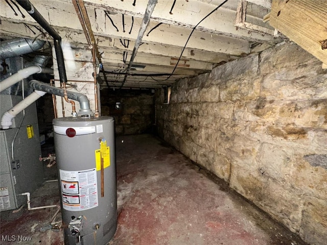 basement featuring water heater