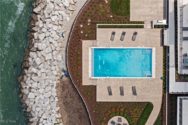 aerial view with a water view