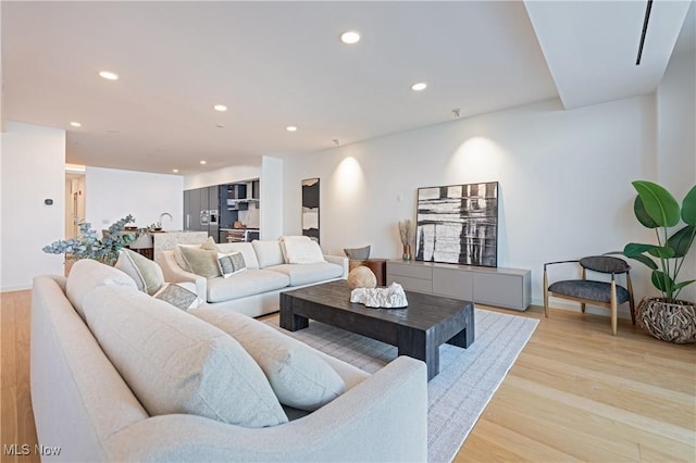 living room featuring light wood-type flooring