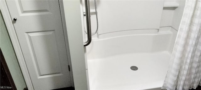 interior details with a shower with shower curtain