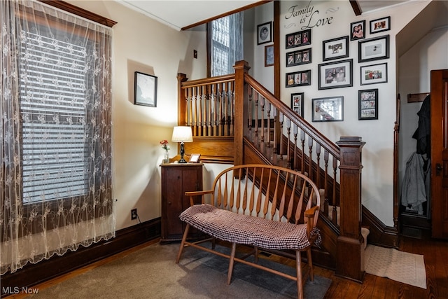 sitting room featuring crown molding and hardwood / wood-style floors